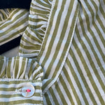 Good Girlfriend Shirt Short Sleeve with Ruffle Trim Menswear Stripe OliveAnd For Good