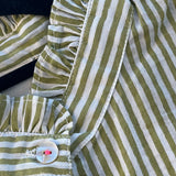 Good Girlfriend Shirt Short Sleeve with Ruffle Trim Menswear Stripe OliveAnd For Good