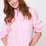Good Girlfriend Shirt Short Sleeve with Ruffle Trim Menswear Stripe Tickled PinkAnd For GoodTOPS