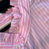 Good Girlfriend Shirt Short Sleeve with Ruffle Trim Menswear Stripe Tickled PinkAnd For GoodTOPS