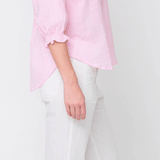Good Girlfriend Shirt Short Sleeve with Ruffle Trim Menswear Stripe Tickled PinkAnd For GoodTOPS