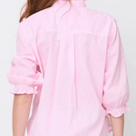 Good Girlfriend Shirt Short Sleeve with Ruffle Trim Menswear Stripe Tickled PinkAnd For GoodTOPS
