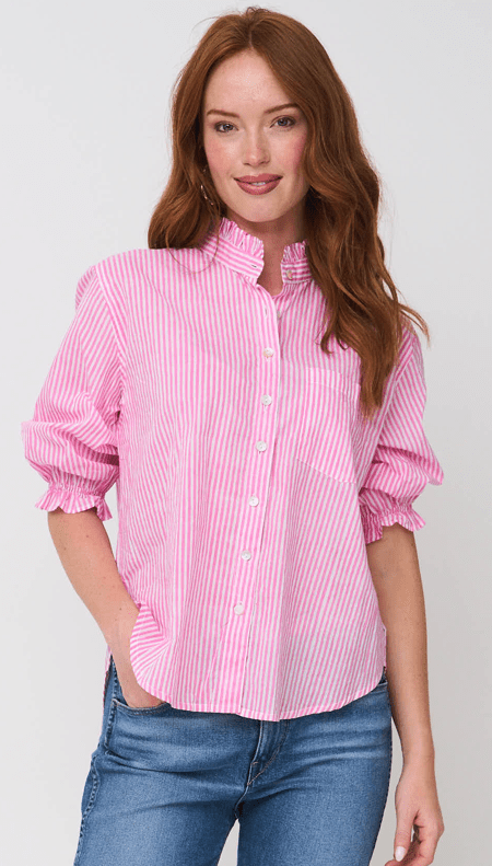 Good Girlfriend Shirt with Ruffle Trim Menswear Stripe DahliaAnd For Good