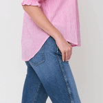 Good Girlfriend Shirt with Ruffle Trim Menswear Stripe DahliaAnd For Good
