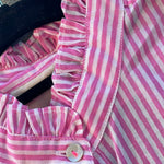 Good Girlfriend Shirt with Ruffle Trim Menswear Stripe DahliaAnd For Good