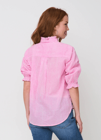 Good Girlfriend Shirt with Ruffle Trim Menswear Stripe DahliaAnd For Good