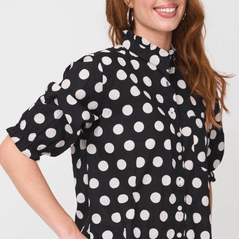 Good Girlfriend Shirt with Ruffle Trim - True Dot BlackAnd For GoodShirts & Tops
