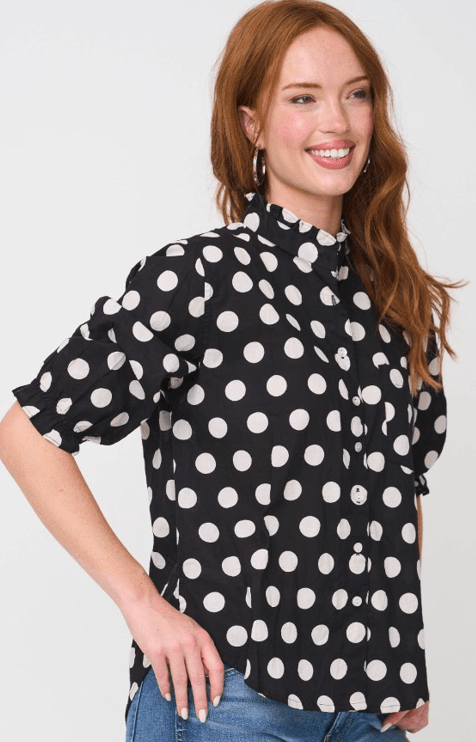Good Girlfriend Shirt with Ruffle Trim - True Dot BlackAnd For GoodShirts & Tops