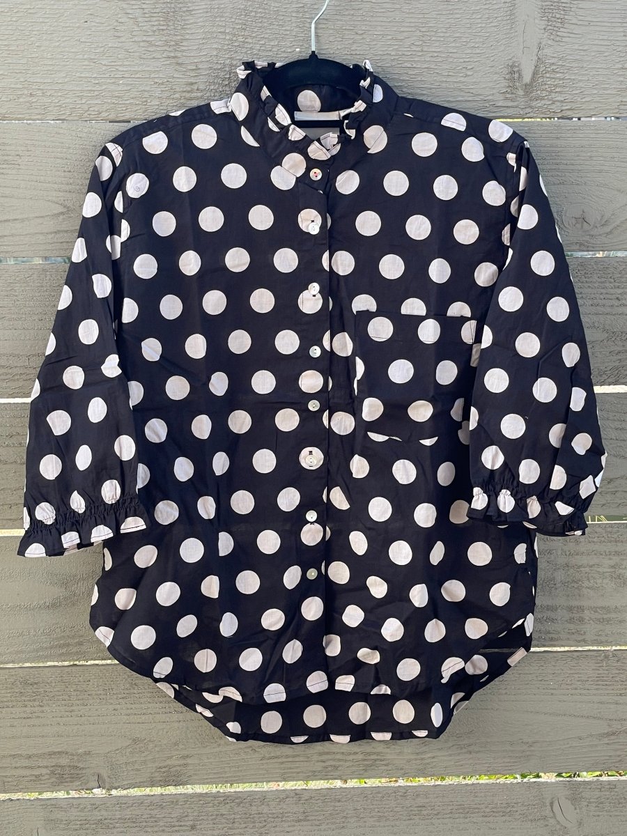 Good Girlfriend Shirt with Ruffle Trim - True Dot BlackAnd For GoodShirts & Tops