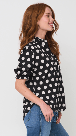 Good Girlfriend Shirt with Ruffle Trim - True Dot BlackAnd For GoodShirts & Tops