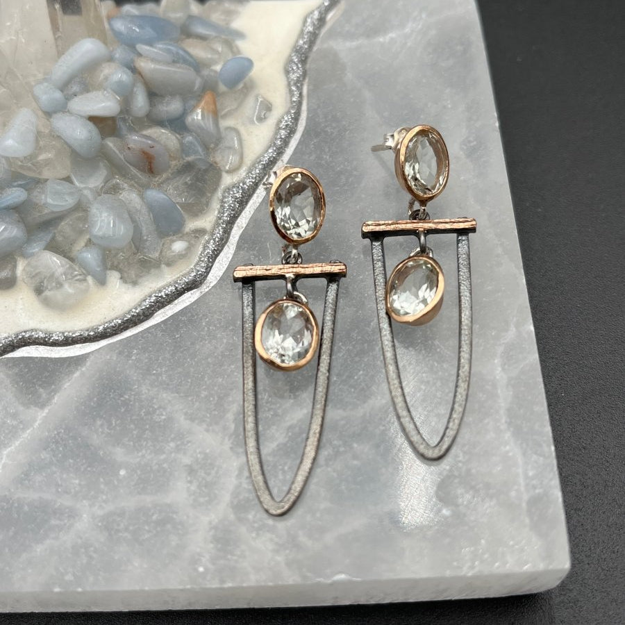 Green Amethyst and Oxidized Silver Moving Earrings - 2” longBORAEARRINGS
