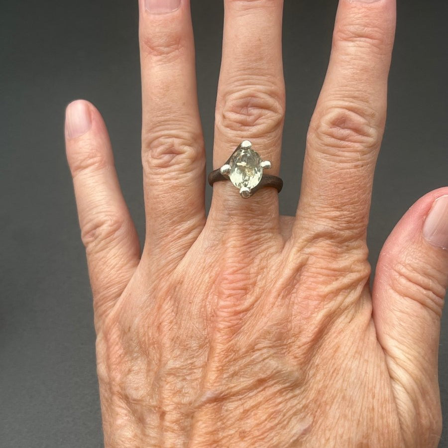 Green Amethyst and Oxidized Silver RingBORARINGS