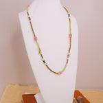 Green, Gold, & Pink Beaded Long NecklaceMelody Vintage JewelryNecklace