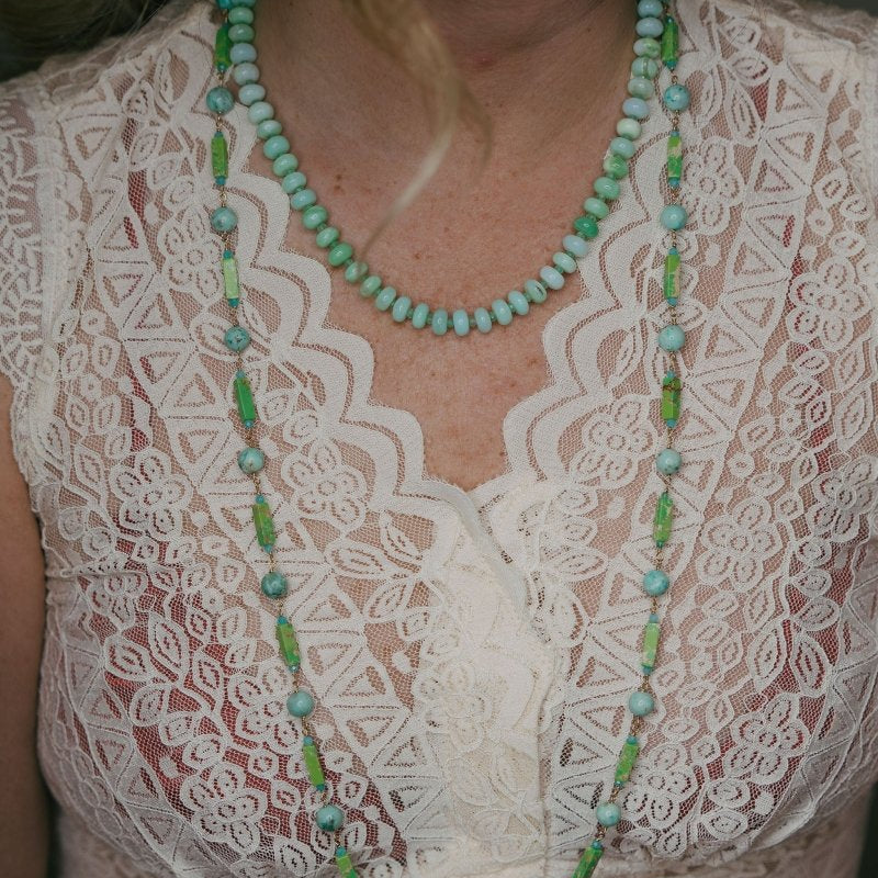 Green Jasper And Turquoise Long NecklaceBeth ZinkNECKLACES