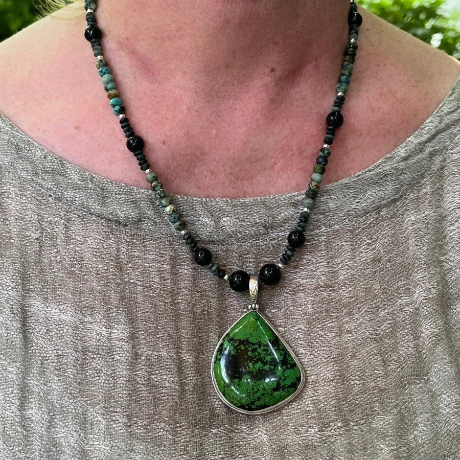 Green Turquoise & Onyx Statement Necklace - Adjustable lengthZiabird Private LabelNECKLACES