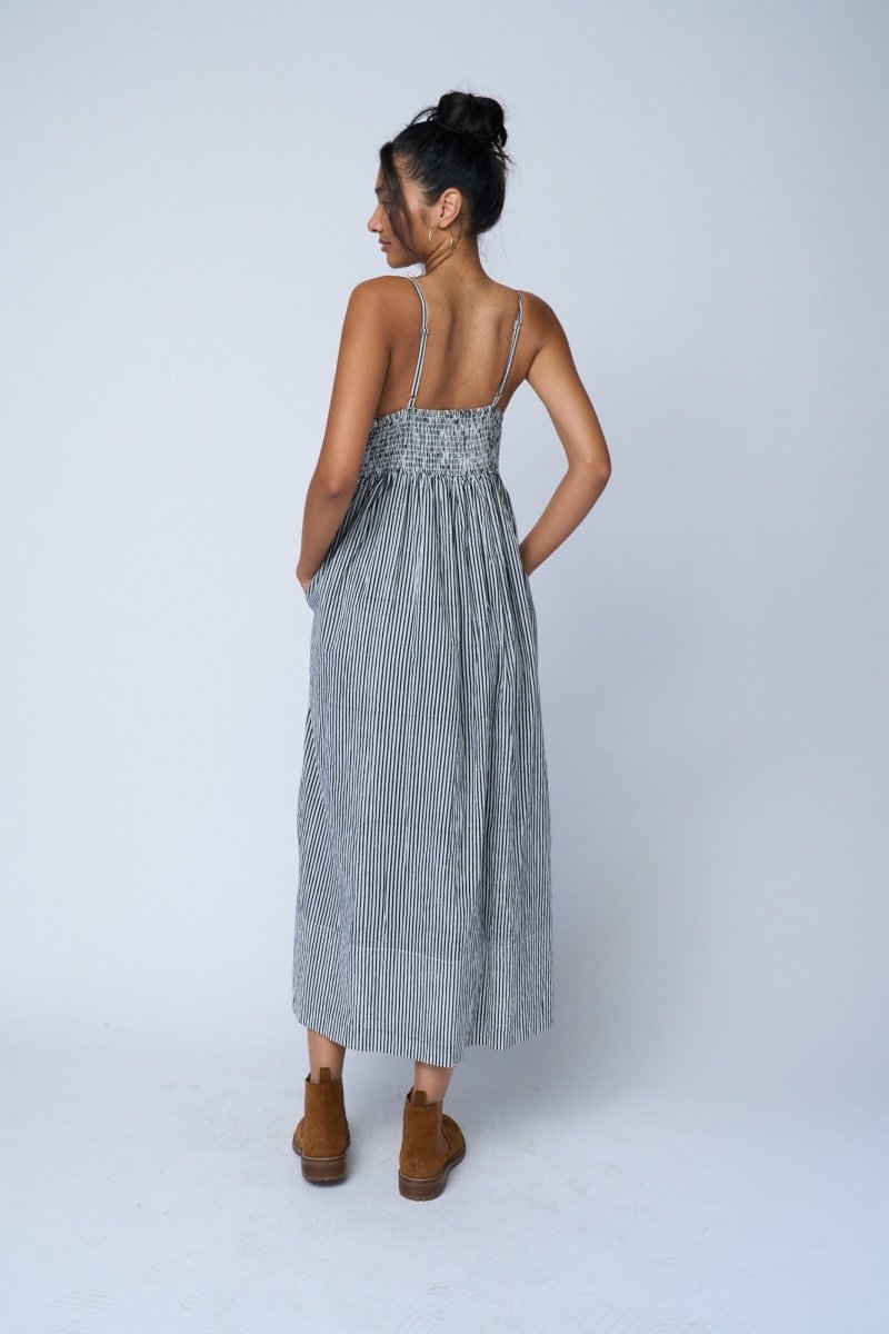 Hamptons Dress - Menswear Stripe BlackAnd For GoodDresses