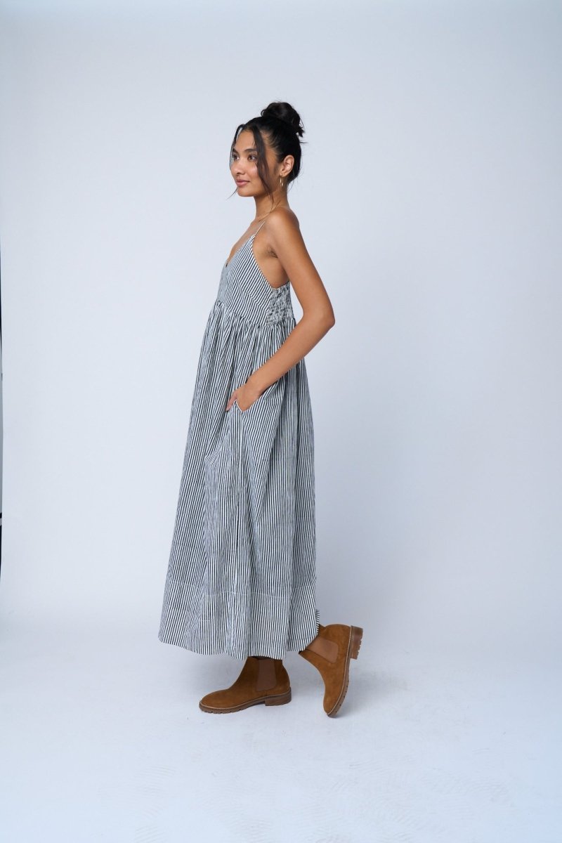 Hamptons Dress - Menswear Stripe BlackAnd For GoodDresses