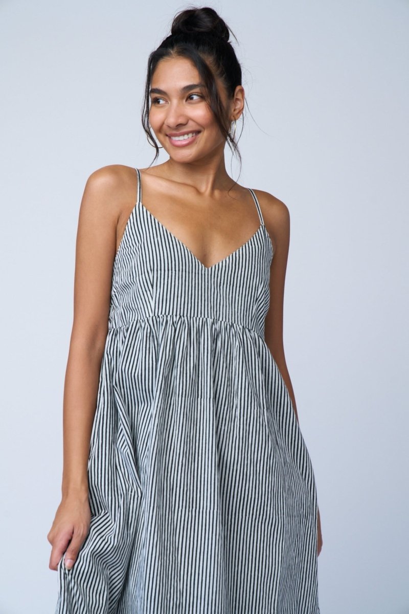 Hamptons Dress - Menswear Stripe BlackAnd For GoodDresses