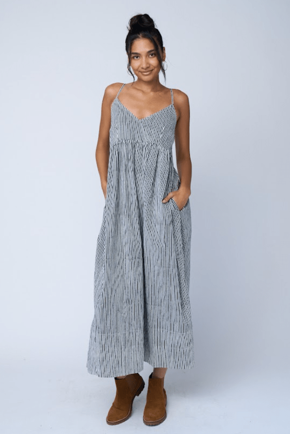 Hamptons Dress - Menswear Stripe BlackAnd For GoodDresses