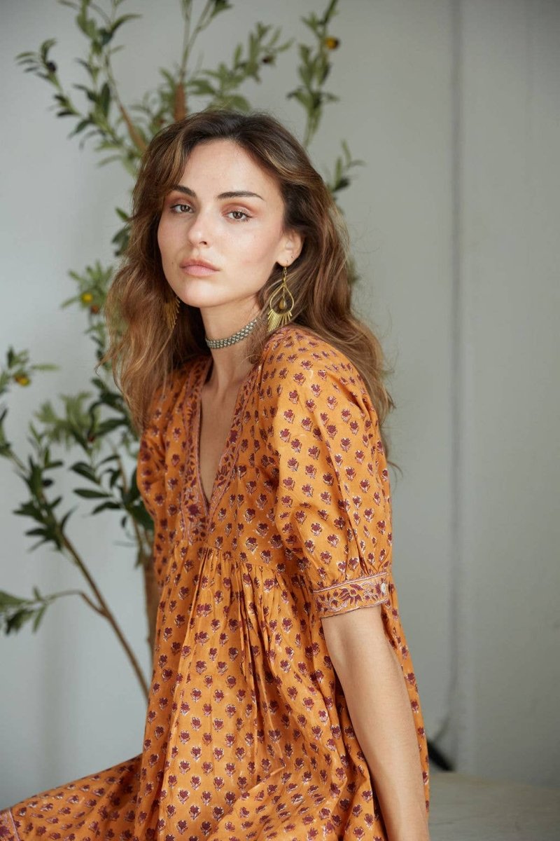 Hand - Block Printed Cotton Dress – Jaipur Artisan Print - CayenneThe Fox and The MermaidDRESS
