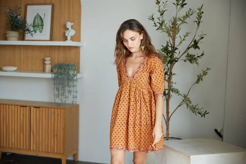 Hand - Block Printed Cotton Dress – Jaipur Artisan Print - CayenneThe Fox and The MermaidDRESS