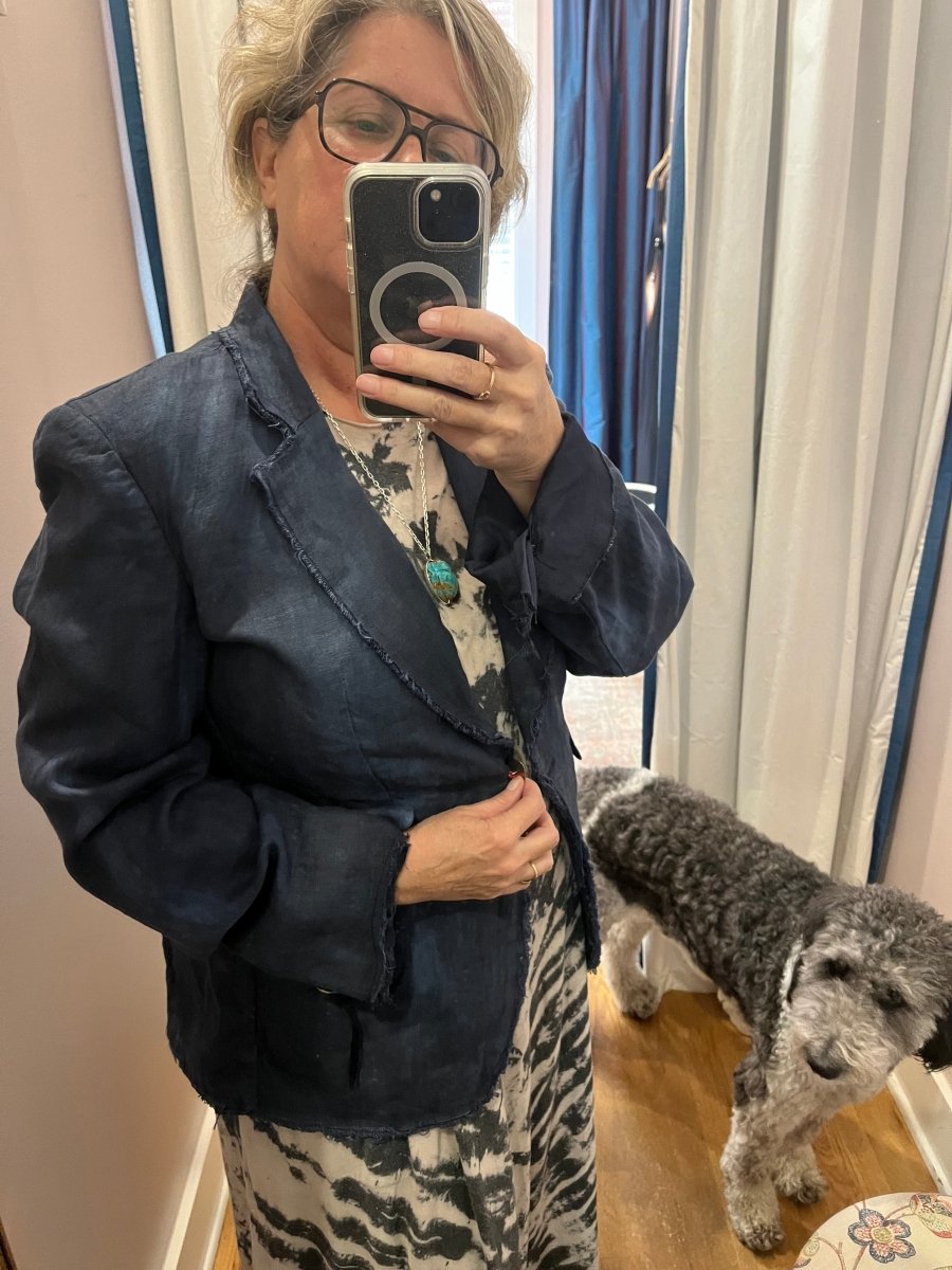 Hand Dyed Linen Distressed Blazer - Double Dyed Blue Denim/NavyImp of the Perversejacket