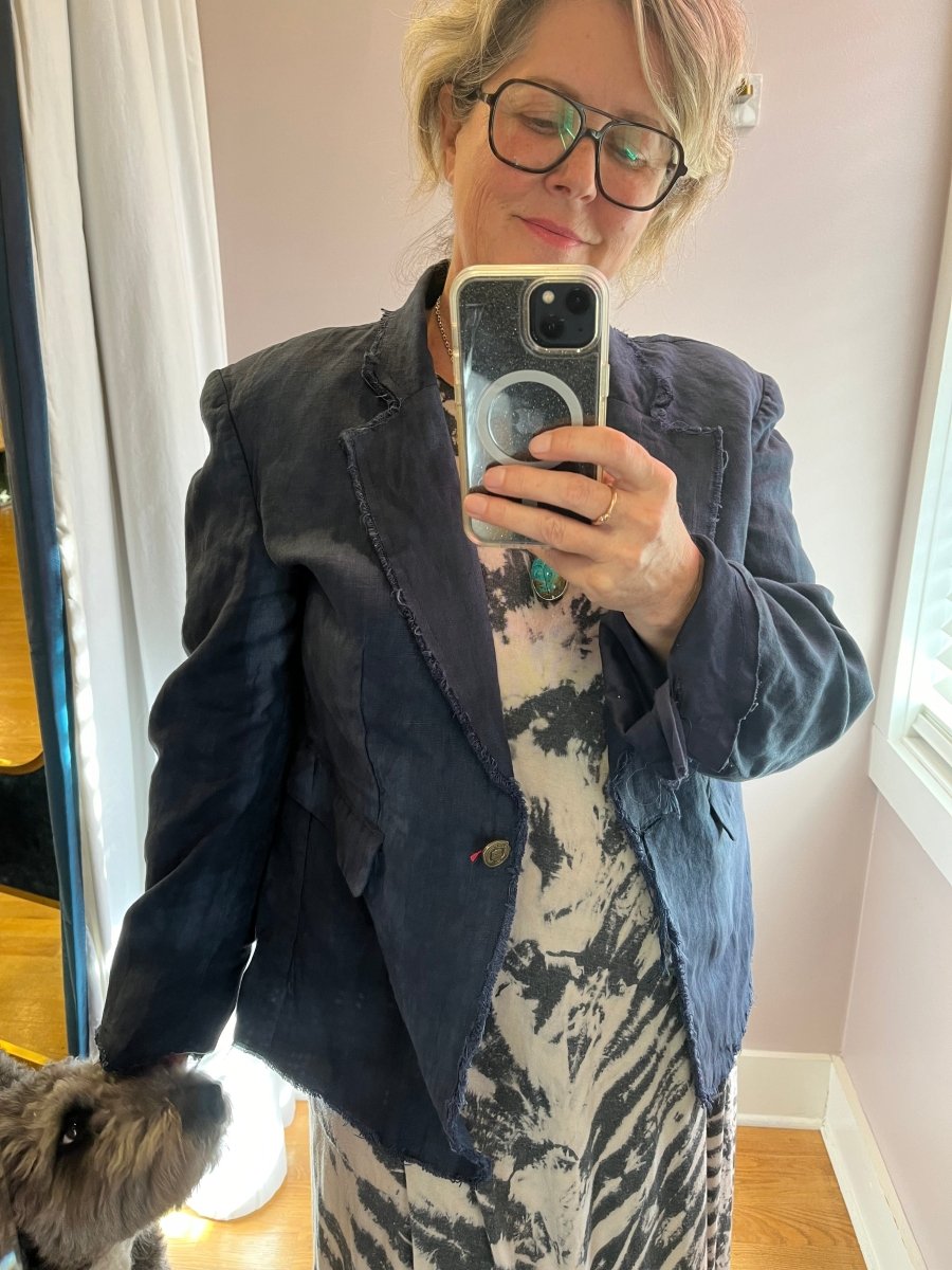 Hand Dyed Linen Distressed Blazer - Double Dyed Blue Denim/NavyImp of the Perversejacket