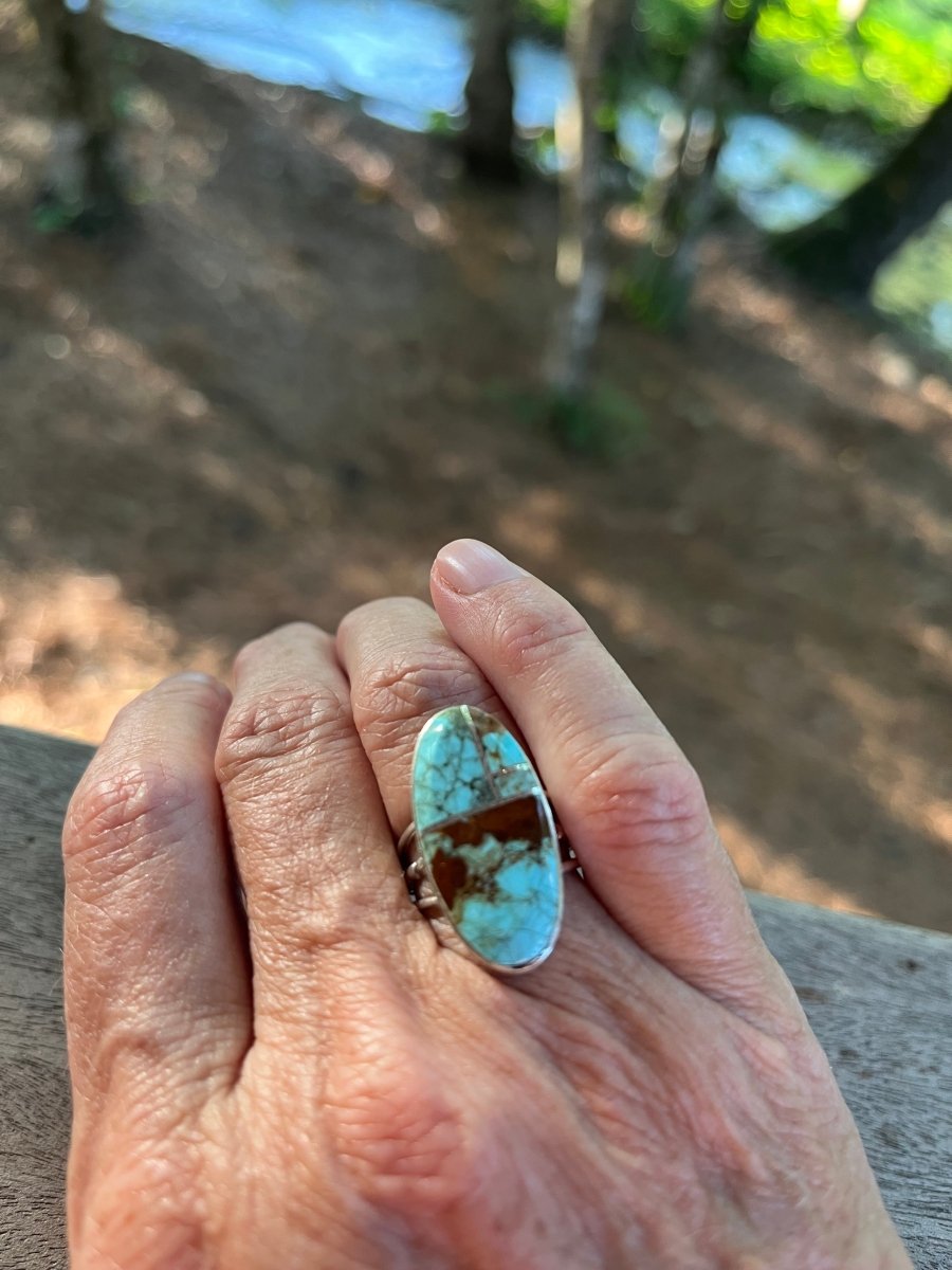 Harold Smith Sterling Silver Turquoise Inlay Ring – Size 6.5ZiabirdACCESS