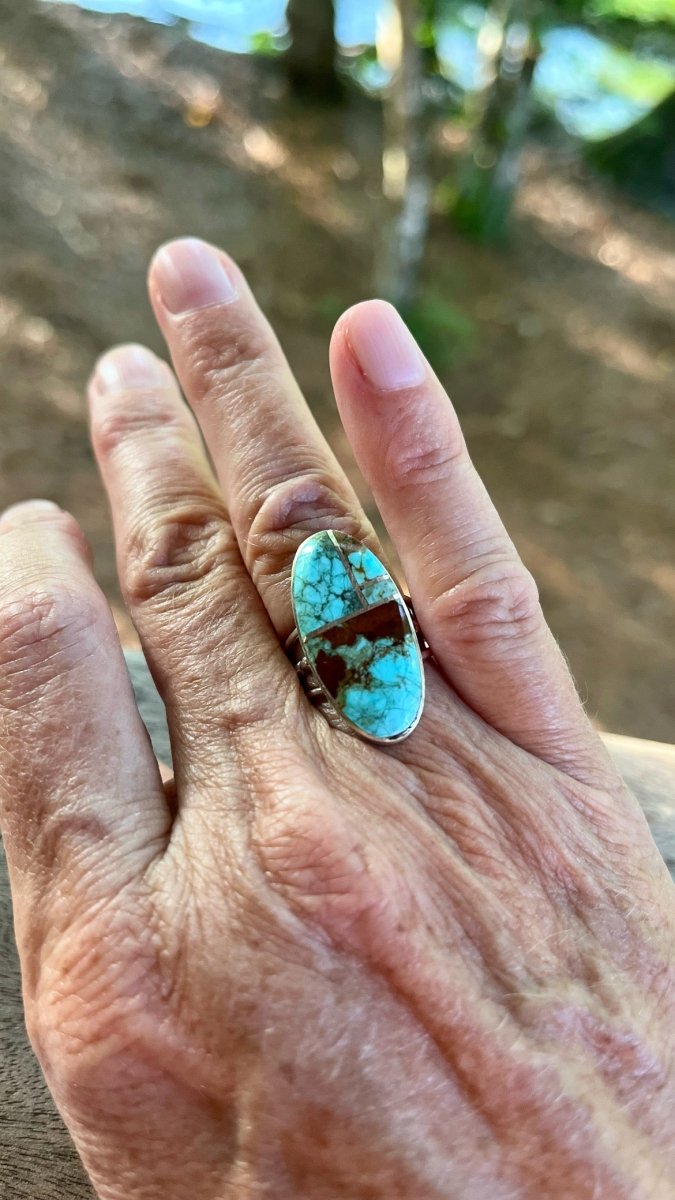 Harold Smith Sterling Silver Turquoise Inlay Ring – Size 6.5ZiabirdACCESS