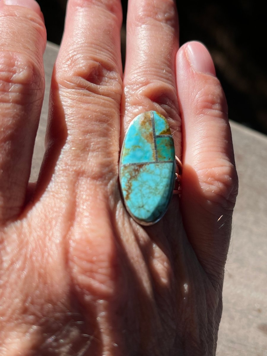 Harold Smith Sterling Silver Turquoise Inlay Ring – Size 7ZiabirdACCESS