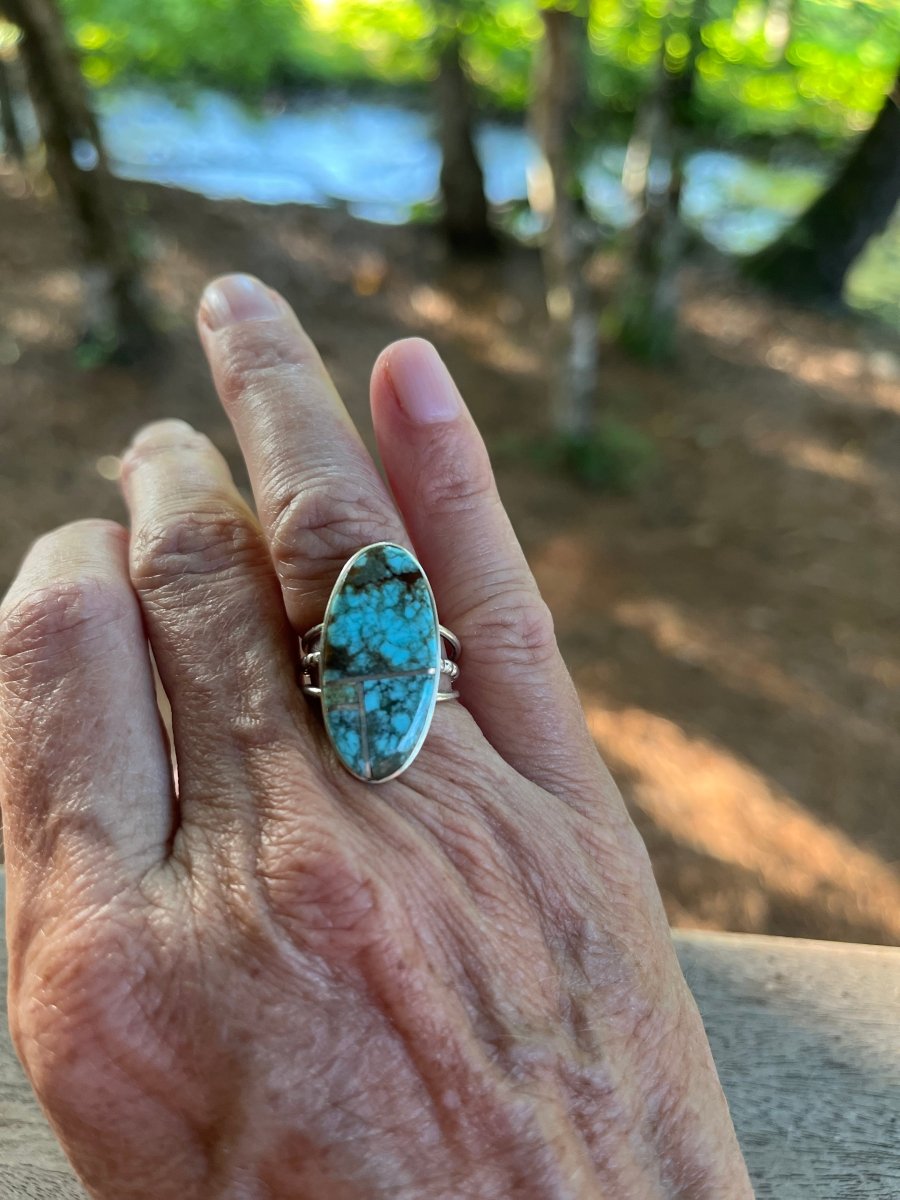 Harold Smith Sterling Silver Turquoise Inlay Ring – Size 7ZiabirdACCESS