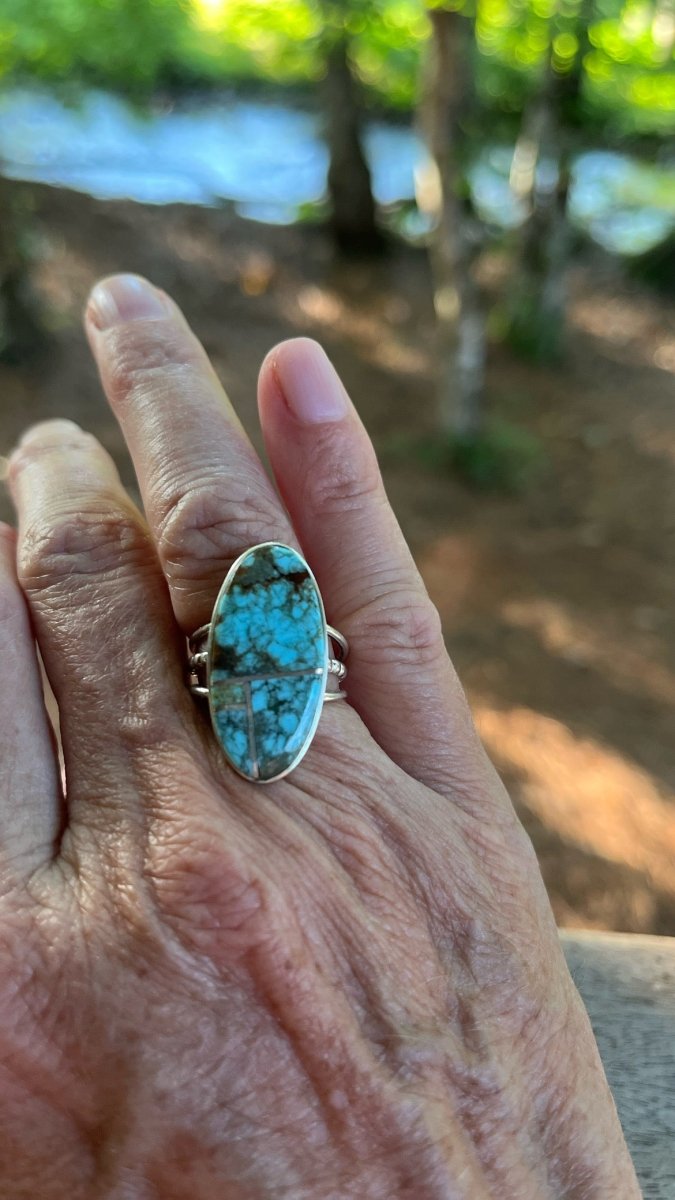 Harold Smith Sterling Silver Turquoise Inlay Ring – Size 7ZiabirdACCESS