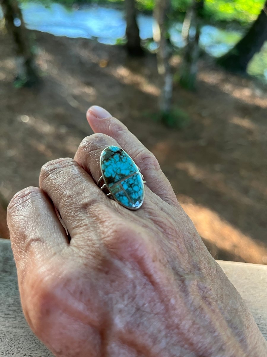 Harold Smith Sterling Silver Turquoise Inlay Ring – Size 7ZiabirdACCESS