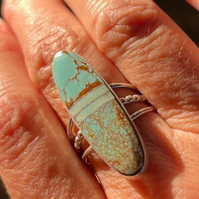 Harold Smith Sterling Silver Turquoise Inlay Ring – Size 8.5ZiabirdACCESS