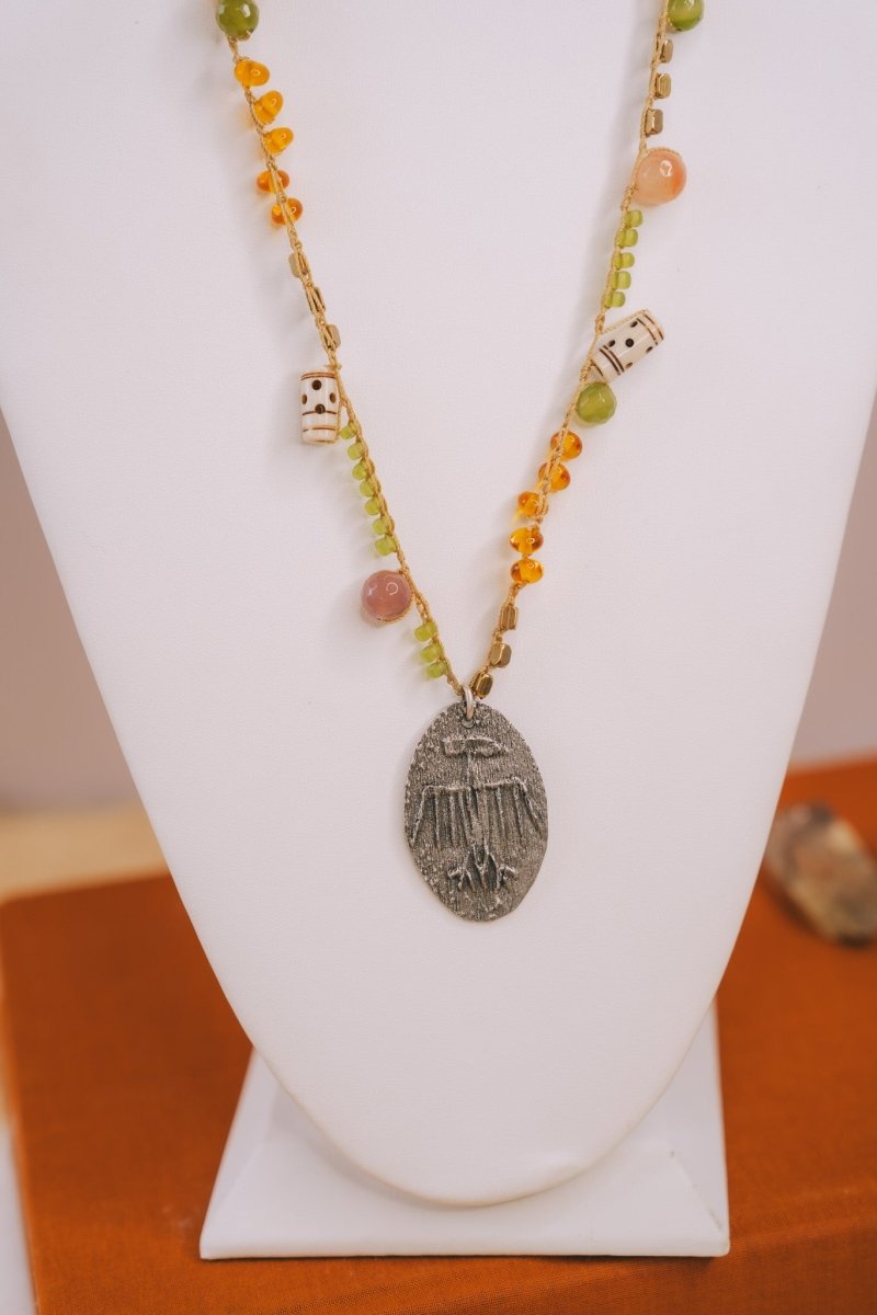 Hieroglyph Pendant & Bead NecklaceMelody Vintage JewelryNecklace