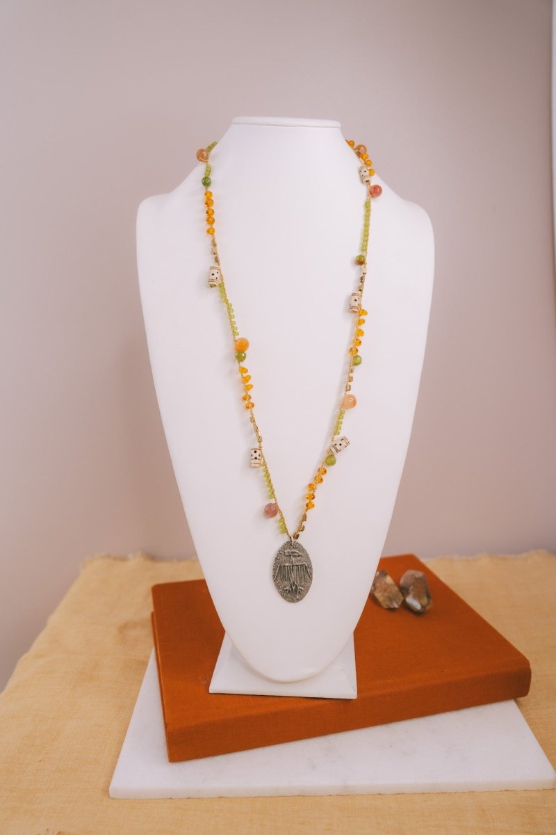Hieroglyph Pendant & Bead NecklaceMelody Vintage JewelryNecklace