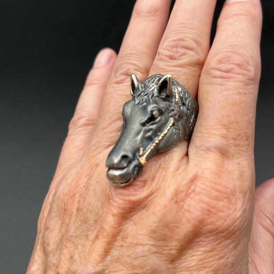 Horse Head Statement Ring - Oxidized Sterling SilverBORARINGS