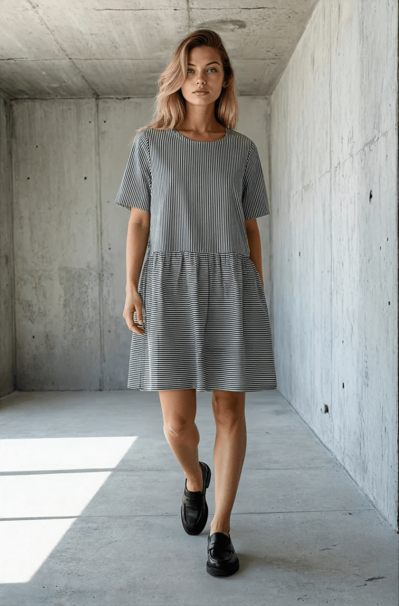 Hudson Dress - Menswear Stripe BlackAnd For GoodDresses