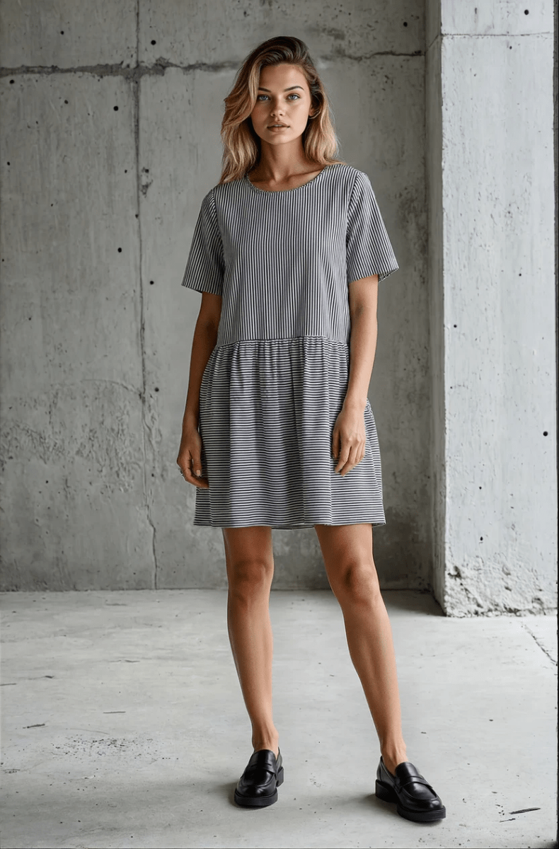 Hudson Dress - Menswear Stripe BlackAnd For GoodDresses