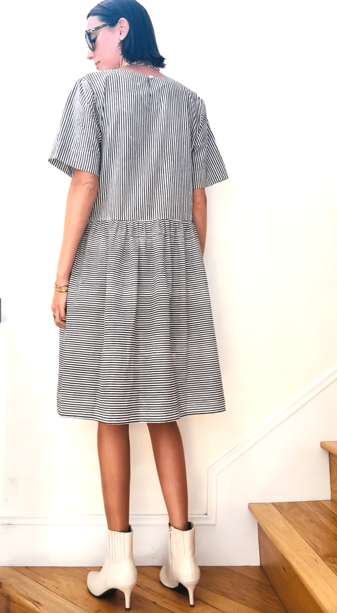 Hudson Dress - Menswear Stripe BlackAnd For GoodDresses
