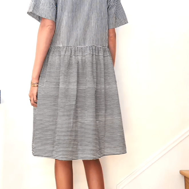 Hudson Dress - Menswear Stripe BlackAnd For GoodDresses