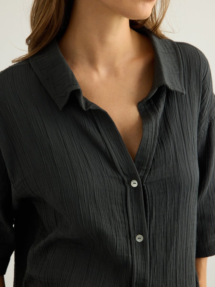 Kaya Boyfriend Shirt - CharcoalThe HandloomTop
