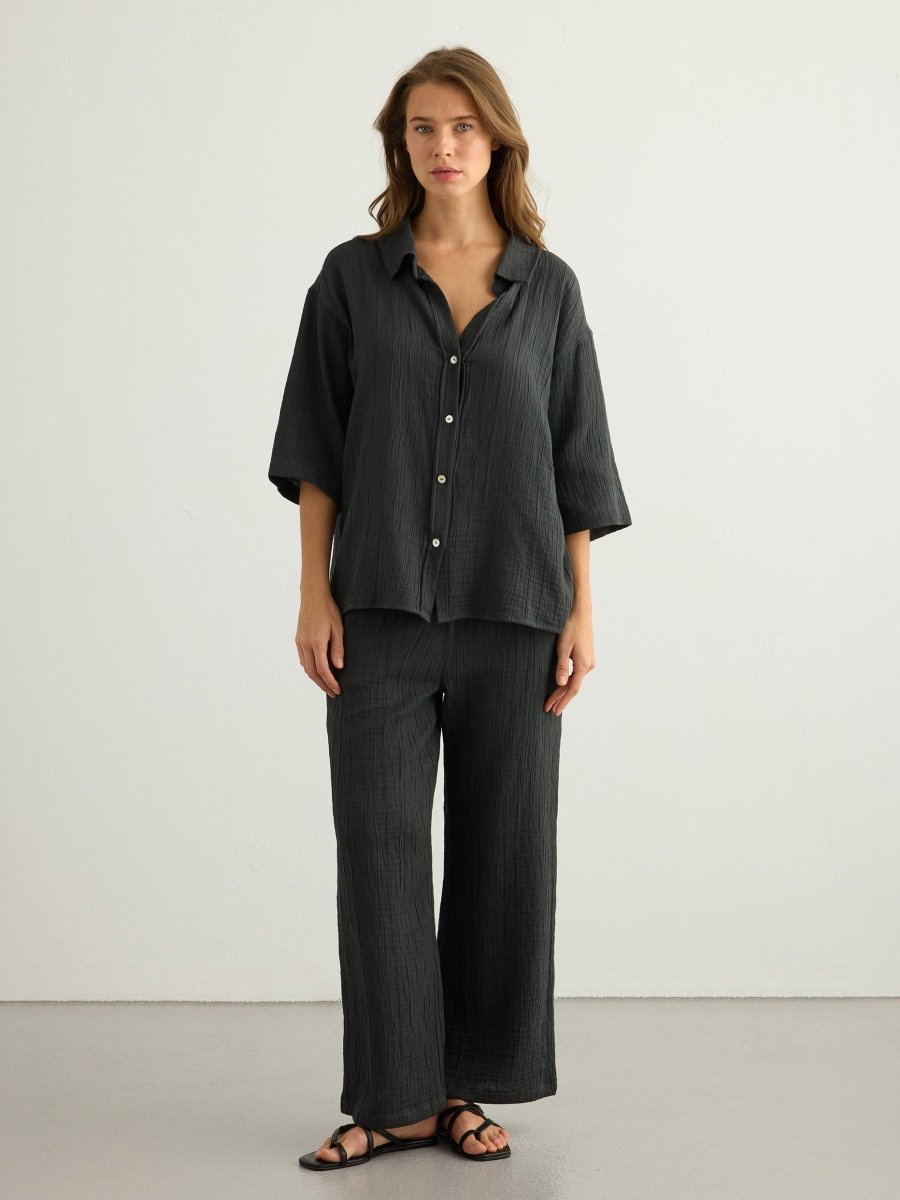 Kaya Boyfriend Shirt - CharcoalThe HandloomTop