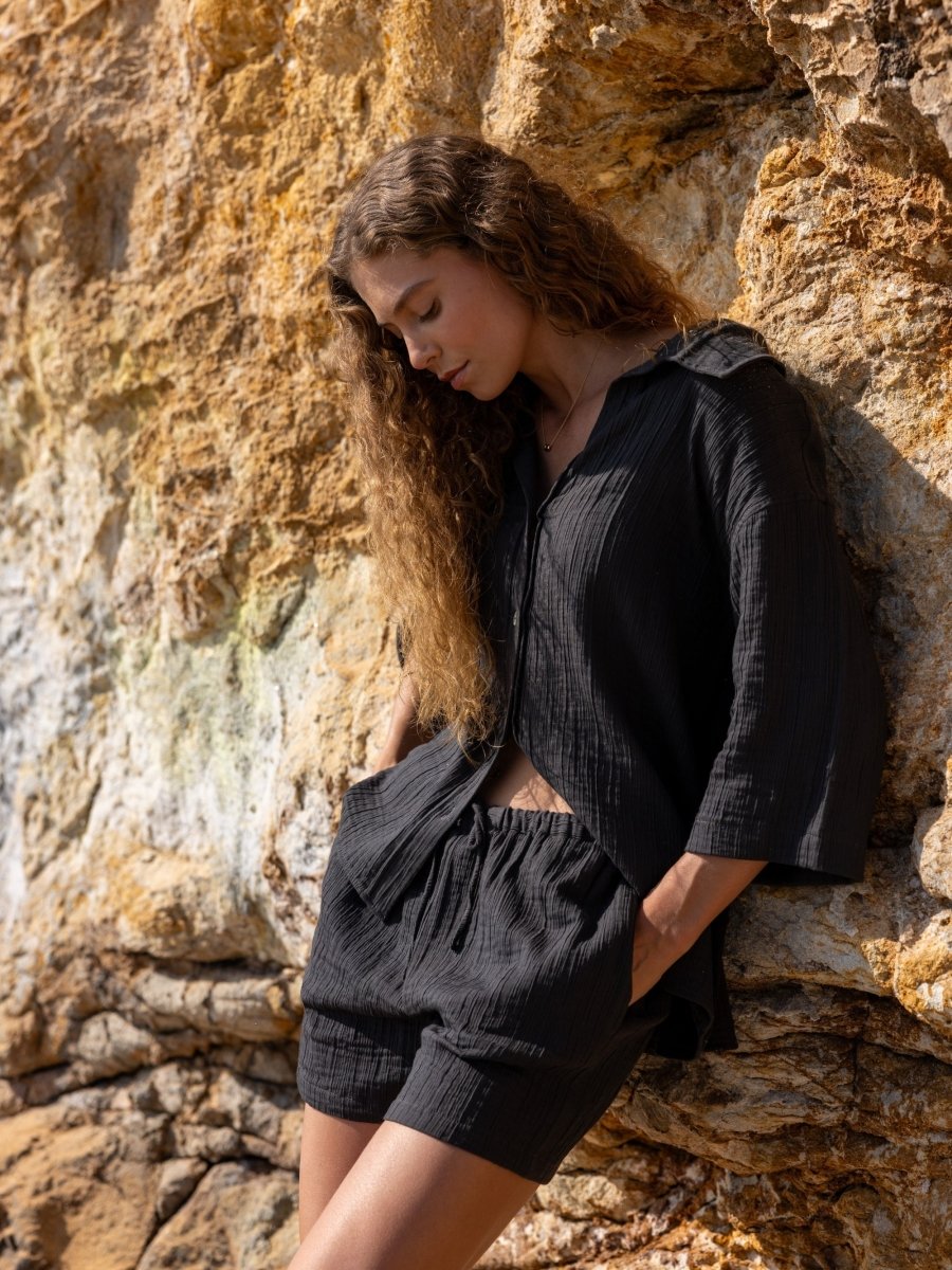 Kaya Boyfriend Shirt - CharcoalThe HandloomTop