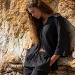 Kaya Boyfriend Shirt - CharcoalThe HandloomTop