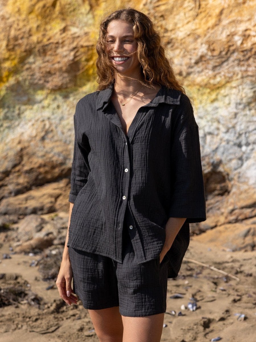 Kaya Boyfriend Shirt - CharcoalThe HandloomTop