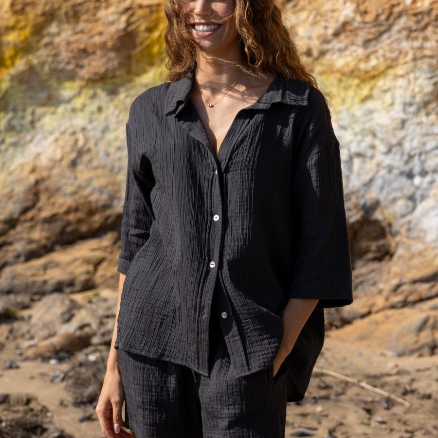 Kaya Boyfriend Shirt - CharcoalThe HandloomTop