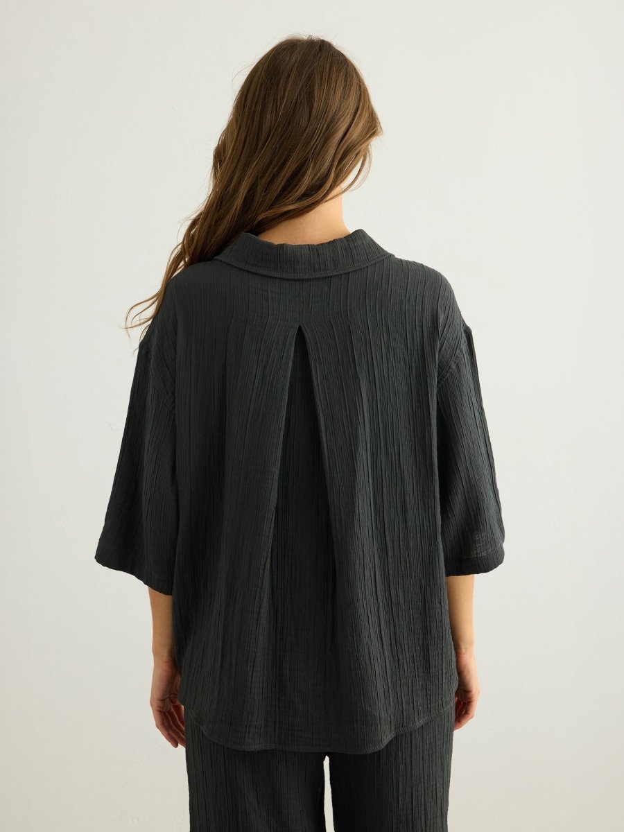 Kaya Boyfriend Shirt - CharcoalThe HandloomTop