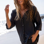 Kaya Boyfriend Shirt - CharcoalThe HandloomTop