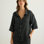 Kaya Boyfriend Shirt - CharcoalThe HandloomTop